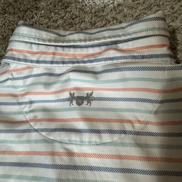 Hickey Freeman Polo Shirt Mens Medium White Striped Golf Performance Stretch - Picture 5 of 9
